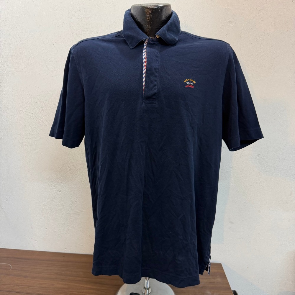 Paul & Shark Yachting Polo Shirt Mens L Blue Excellent Italian Pique Cotton